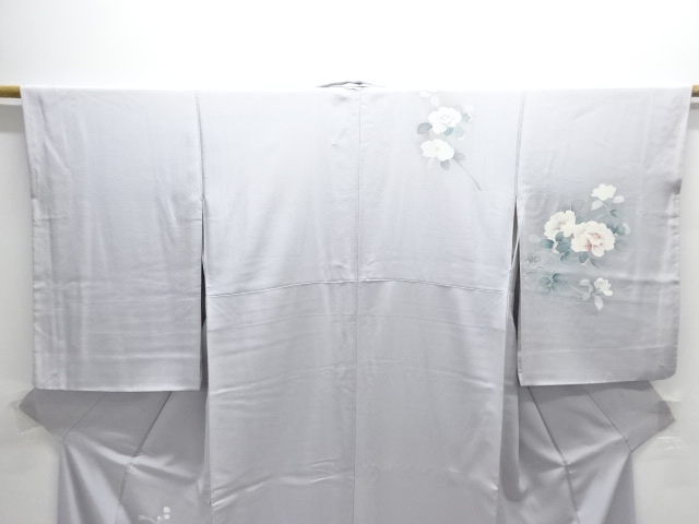  手描き友禅　椿模様刺繍訪問着